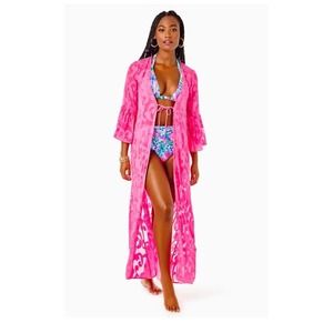 Lilly Pulitzer Motley Maxi Coverup XXS Aura Pink Poly Crepe Swirl New NWT $158